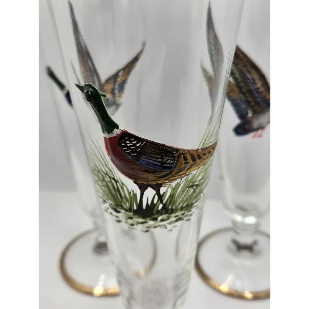 Set of 5 Vintage Wildlife Fowl Birds Pilsner Beer Glasses